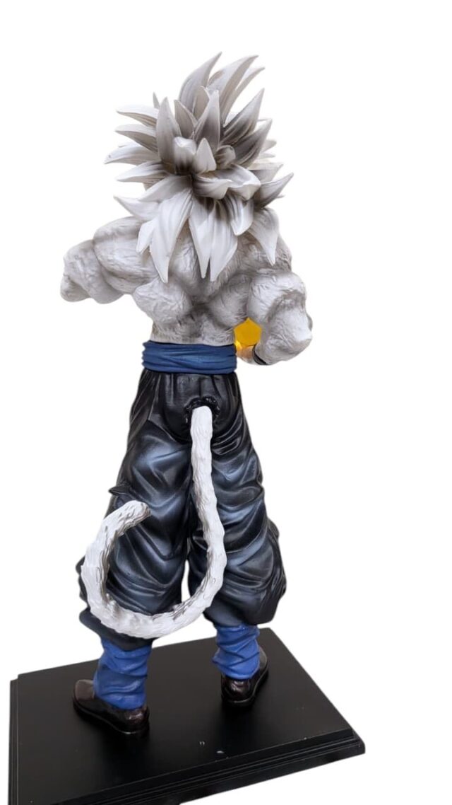 Figura de anime Goku Dragon Ball SSJ4 con cabello blanco, pose de pelea, esfera dorada y base negra, de 27 cm de alto, para decorar vitrinas, estantes y regalar a fans de Dragon Ball, foto 3 de 4