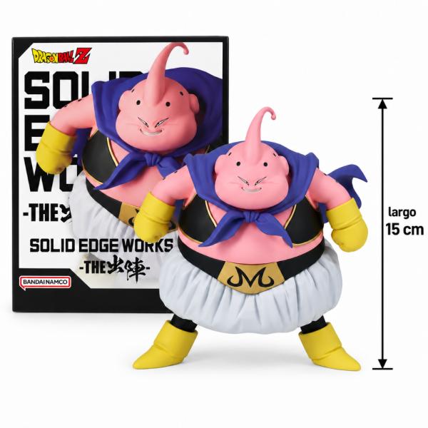 Figura de anime Majin Buu de Dragon Ball Z Banpresto, serie Solid Edge Works, con capa azul, guantes y botas amarillas, cinturón con símbolo M, en caja, para coleccionistas y fans de Dragon Ball, foto 2 de 7