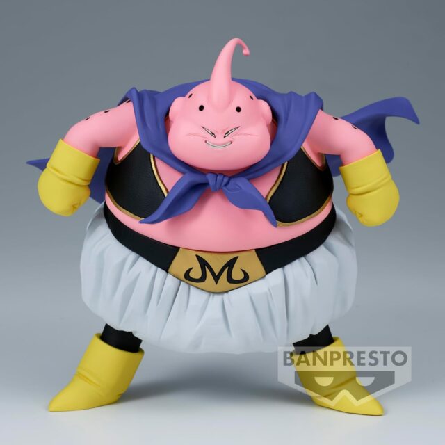 Figura de anime Majin Buu de Dragon Ball Z Banpresto, serie Solid Edge Works, con capa azul, guantes y botas amarillas, cinturón con símbolo M, en caja, para coleccionistas y fans de Dragon Ball, foto 6 de 7