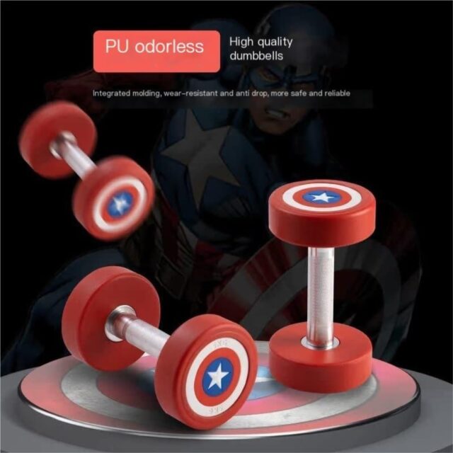 Mancuerna Capitán América de acero para gimnasio, de 7.5 kg y con diseño de escudo, de 24.5 cm de largo por 12 cm de alto, para entrenar fuerza, brazos y hombros, en casa o en el gimnasio, foto 3 de 6