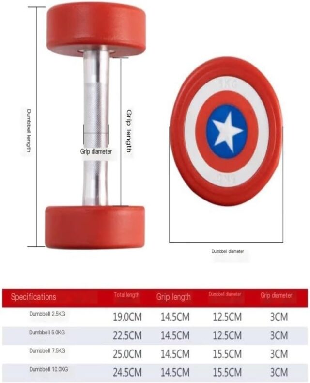 Mancuerna Capitán América de acero para gimnasio, de 7.5 kg y con diseño de escudo, de 24.5 cm de largo por 12 cm de alto, para entrenar fuerza, brazos y hombros, en casa o en el gimnasio, foto 4 de 6