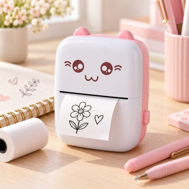 Impresora térmica portátil Bluetooth KTL X1 rosada sin tinta, 200 DPI, tamaño de bolsillo, imprime texto, imágenes, notas y listas desde la app, incluye rollo de papel térmico y cable de datos, foto 1 de 6