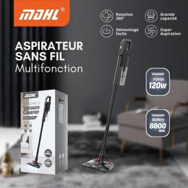 Aspiradora inalámbrica de mano Mdhl de 120 W con mopa integrada para fregado húmedo, batería de 8800 mAh para uso prolongado, ligera y compacta, ideal para suelos, alfombras, muebles, oficina y coche, foto 3 de 7