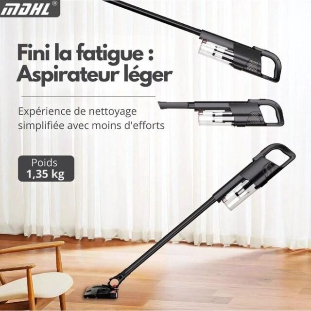 Aspiradora inalámbrica de mano Mdhl de 120 W con mopa integrada para fregado húmedo, batería de 8800 mAh para uso prolongado, ligera y compacta, ideal para suelos, alfombras, muebles, oficina y coche, foto 6 de 7