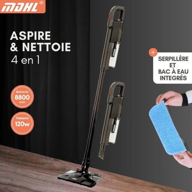 Aspiradora inalámbrica de mano Mdhl de 120 W con mopa integrada para fregado húmedo, batería de 8800 mAh para uso prolongado, ligera y compacta, ideal para suelos, alfombras, muebles, oficina y coche, foto 7 de 7