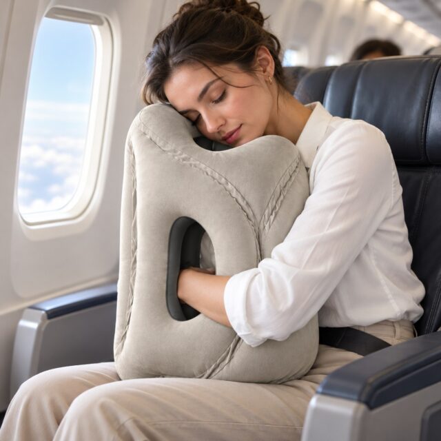 Almohada de viaje inflable Earldom ET-S17, compacta cuando está desinflada, con forma ergonómica y soporte multiángulo para cabeza y cuello, adecuada para diversas alturas, aviones y oficinas, foto 1 de 4