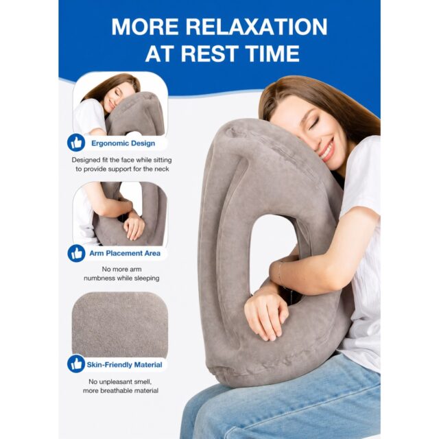 Almohada de viaje inflable Earldom ET-S17, compacta cuando está desinflada, con forma ergonómica y soporte multiángulo para cabeza y cuello, adecuada para diversas alturas, aviones y oficinas, foto 3 de 4
