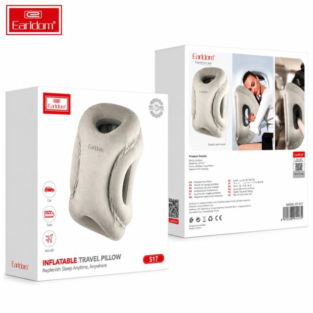 Almohada de viaje inflable Earldom ET-S17, compacta cuando está desinflada, con forma ergonómica y soporte multiángulo para cabeza y cuello, adecuada para diversas alturas, aviones y oficinas, foto 4 de 4