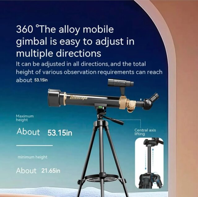 Telescopio astronómico de aleación metálica con trípode de metal de 1.3 metros, buscador, espejo diagonal, soporte para celular y oculares de 30X y 60X, para observar la luna, nebulosas y paisajes, foto 4 de 7
