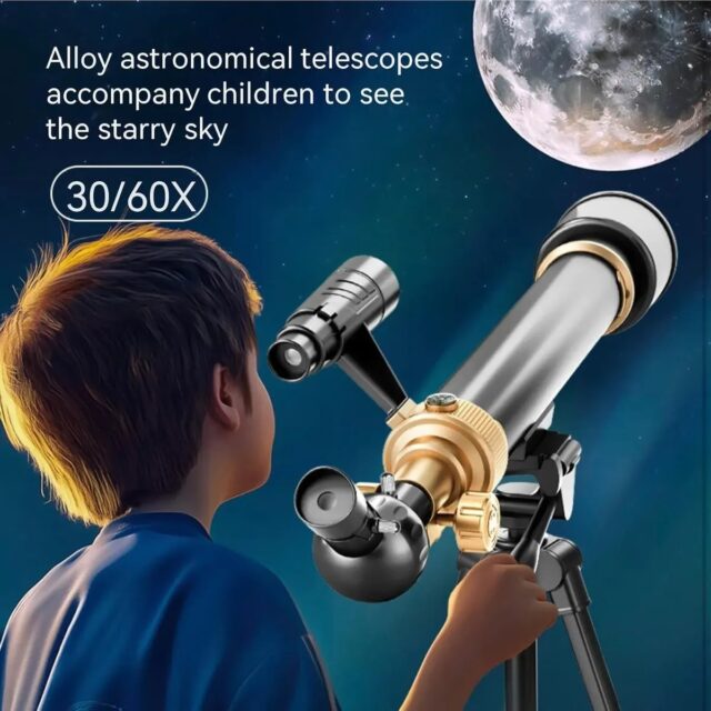 Telescopio astronómico de aleación metálica con trípode de metal de 1.3 metros, buscador, espejo diagonal, soporte para celular y oculares de 30X y 60X, para observar la luna, nebulosas y paisajes, foto 7 de 7