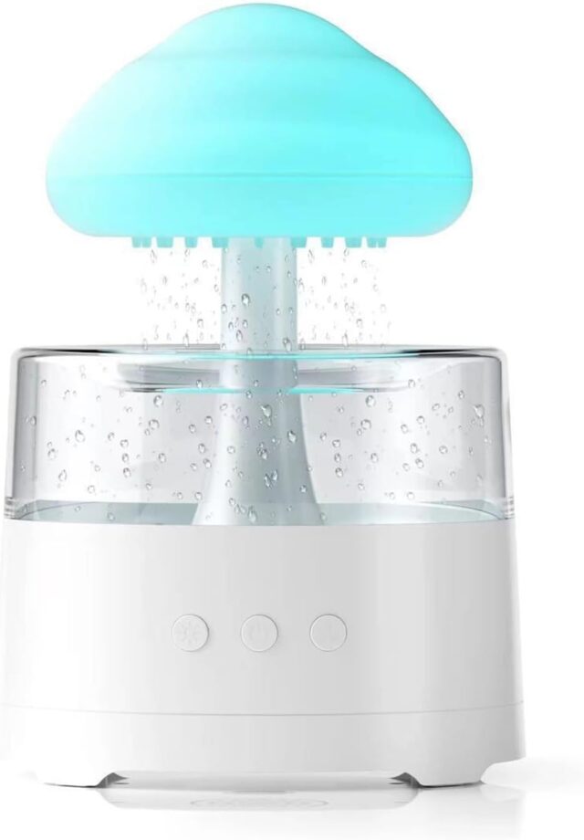 Humidificador de nube con sonido de lluvia, 7 modos de luz LED RGB, parlante Bluetooth y difusor de aceites esenciales, con tanque para 8 a 10 días de funcionamiento y diseño moderno para hogar, foto 4 de 5