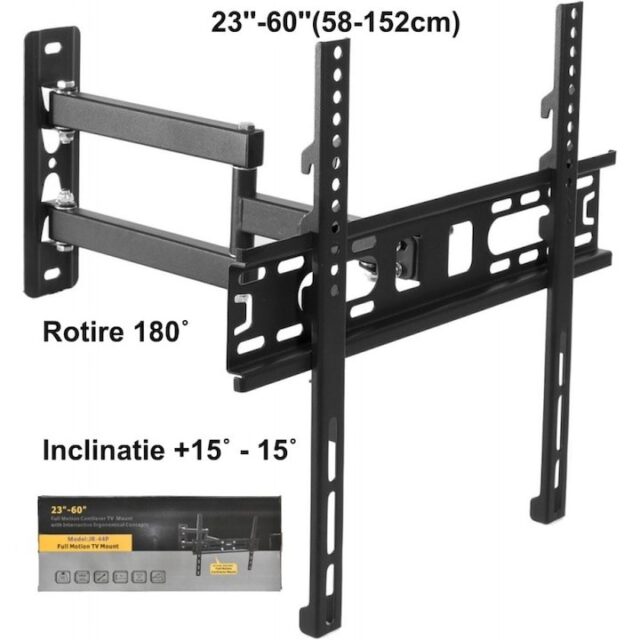 Soporte de pared para TV de 23 a 60 pulgadas con 3 brazos ajustables, acero resistente, soporta hasta 40 kg, compatible con VESA 100x100 a 400x400, color negro, brazos retráctiles para ahorrar espacio, foto 1 de 5