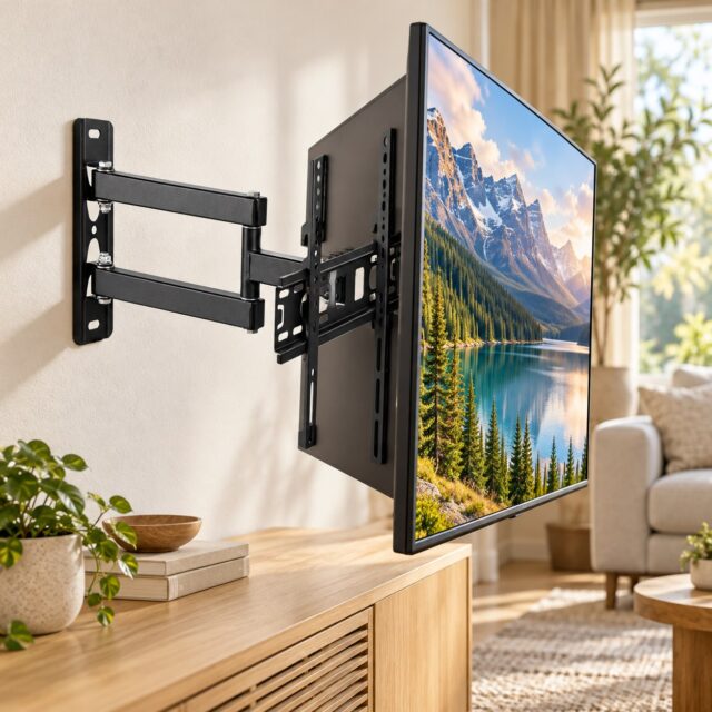 Soporte de pared para TV de 23 a 60 pulgadas con 3 brazos ajustables, acero resistente, soporta hasta 40 kg, compatible con VESA 100x100 a 400x400, color negro, brazos retráctiles para ahorrar espacio, foto 2 de 5