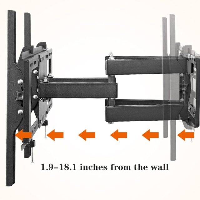 Rack de pared para TV JR-502 de montaje fijo en acero reforzado para pantallas de 32 a 85 pulgadas y 65 kg de peso máximo, ahorra espacio para salas, oficinas y comercios, con tornillería incluida, foto 3 de 4