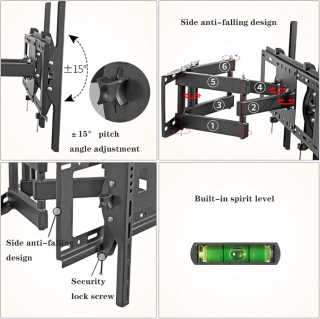 Rack de pared para TV JR-502 de montaje fijo en acero reforzado para pantallas de 32 a 85 pulgadas y 65 kg de peso máximo, ahorra espacio para salas, oficinas y comercios, con tornillería incluida, foto 4 de 4