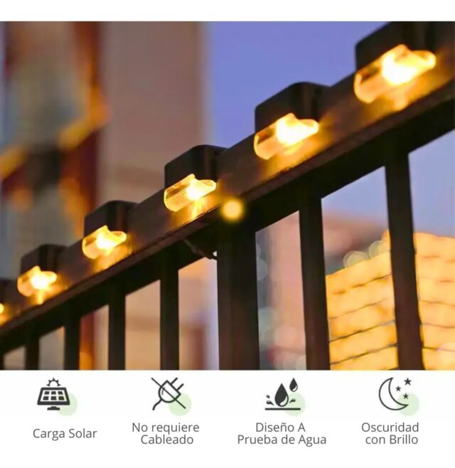 Paquete de 4 luces solares para escalones con carcasa marrón, panel solar y luz cálida automática al anochecer, resistentes para uso exterior, de montaje en pared o superficie plana para escaleras, foto 3 de 6