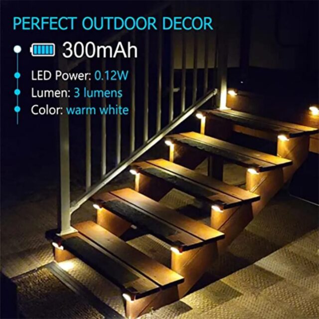 Paquete de 4 luces solares para escalones con carcasa marrón, panel solar y luz cálida automática al anochecer, resistentes para uso exterior, de montaje en pared o superficie plana para escaleras, foto 4 de 6