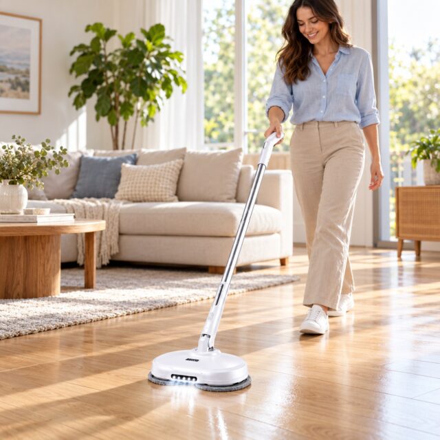 Fregona eléctrica inalámbrica Mdhl Lazy Qatar WS-21C para limpieza húmeda de pisos, con cuerpo blanco y trapos para limpiar pisos incluidos, para mantener los pisos limpios en casa, foto 1 de 7