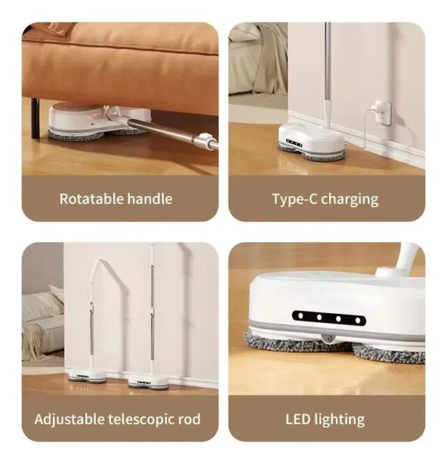 Fregona eléctrica inalámbrica Mdhl Lazy Qatar WS-21C para limpieza húmeda de pisos, con cuerpo blanco y trapos para limpiar pisos incluidos, para mantener los pisos limpios en casa, foto 2 de 7