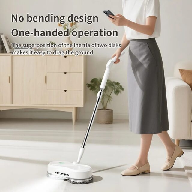 Fregona eléctrica inalámbrica Mdhl Lazy Qatar WS-21C para limpieza húmeda de pisos, con cuerpo blanco y trapos para limpiar pisos incluidos, para mantener los pisos limpios en casa, foto 7 de 7