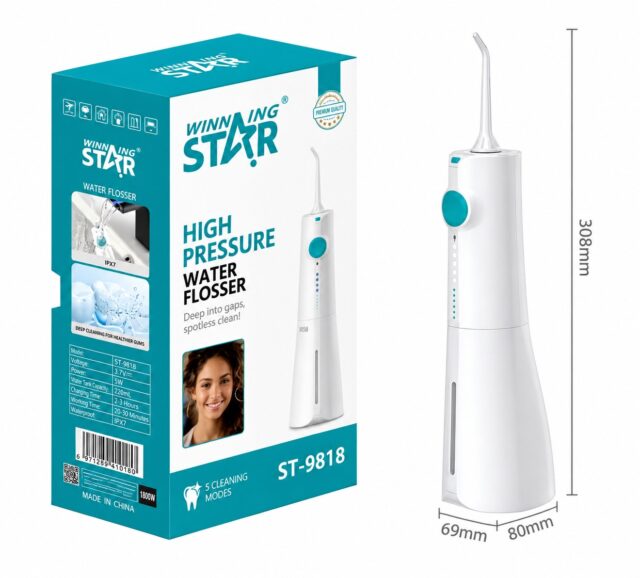 Irrigador bucal inalámbrico y portátil con depósito de 300 ml, carga USB-C y cinco modos de presión (suave, normal, fuerte, pulso y masaje) para limpiar encías, ortodoncia y espacios entre dientes, foto 3 de 4