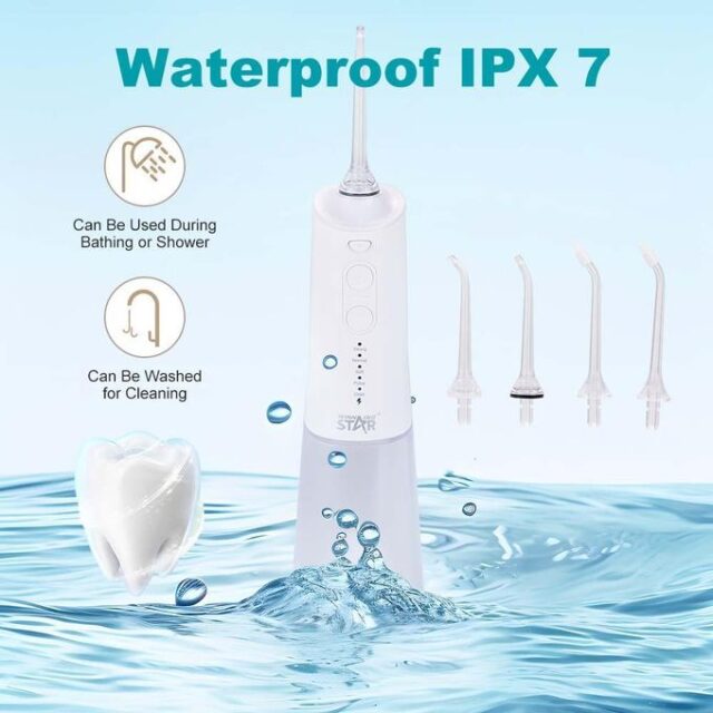 Irrigador bucal inalámbrico y portátil con depósito de 300 ml, carga USB-C y cinco modos de presión (suave, normal, fuerte, pulso y masaje) para limpiar encías, ortodoncia y espacios entre dientes, foto 4 de 4
