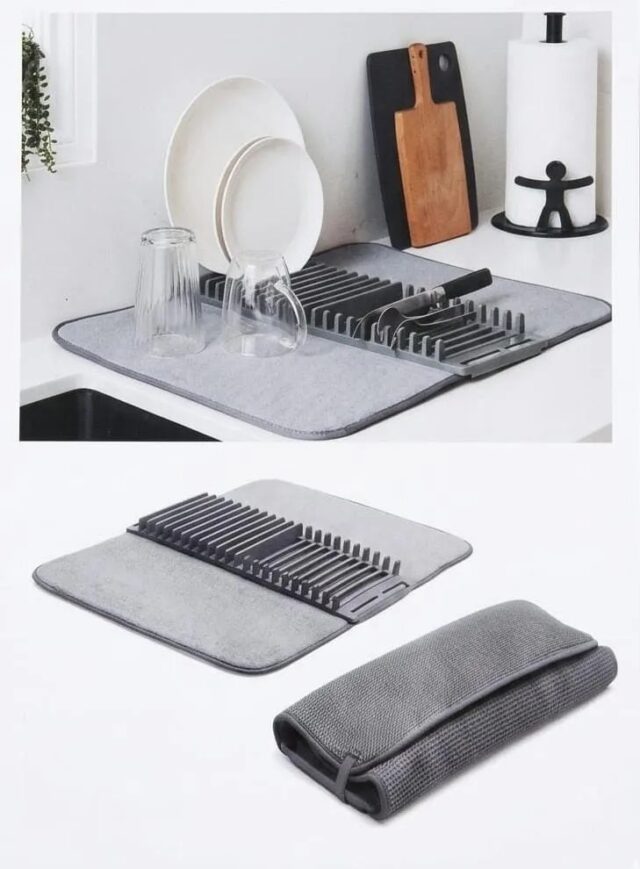 Escurridor de platos de plástico con capacidad para 10 platos, diseño compacto de un nivel, secavasos integrado y medidas de 38 x 30 x 6 cm, para secar y ordenar trastes en cualquier cocina, foto 2 de 4