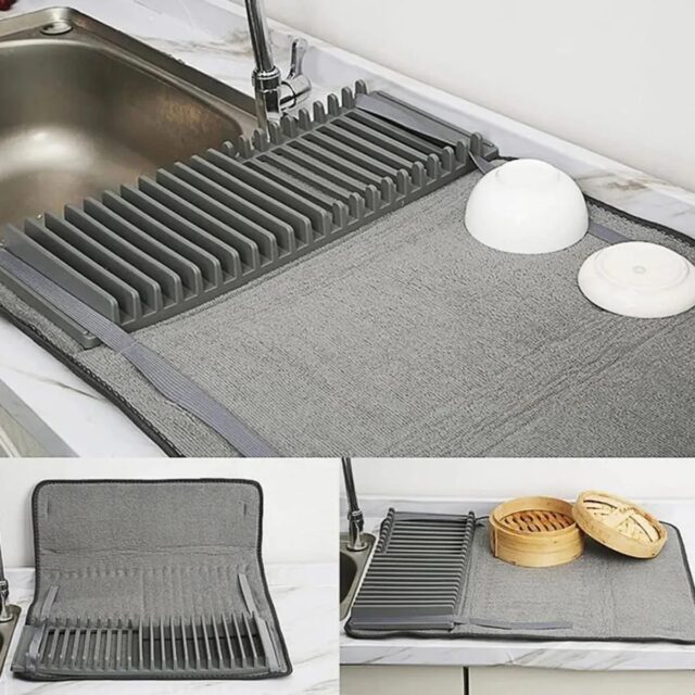 Escurridor de platos de plástico con capacidad para 10 platos, diseño compacto de un nivel, secavasos integrado y medidas de 38 x 30 x 6 cm, para secar y ordenar trastes en cualquier cocina, foto 3 de 4
