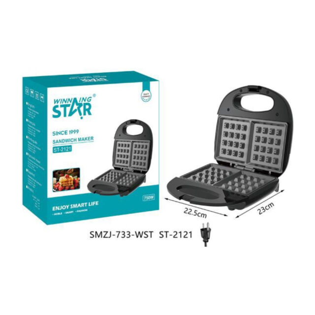 Waflera Winning Star ST-2121 color negro de 750 W y 110 V, planchas de aluminio con recubrimiento antiadherente, control automático de temperatura y cocción dual para wafles uniformes en casa, foto 3 de 5
