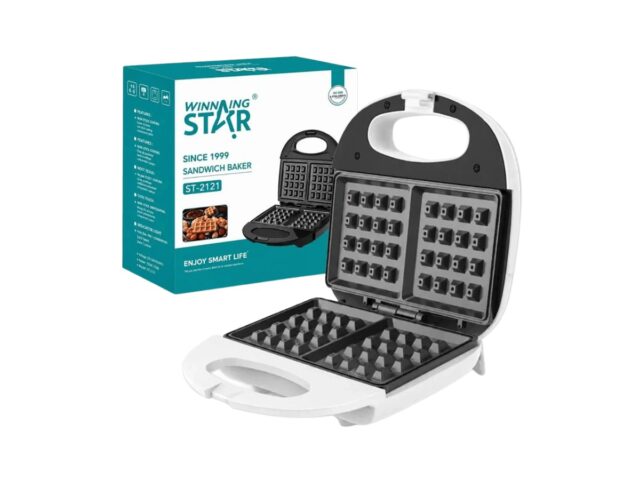 Waflera Winning Star ST-2121 de 750 W en color blanco con placas antiadherentes de aluminio, cocción de doble cara para cocinar, calentar y dorar waffles, luces indicadoras y asa de manejo práctico, foto 2 de 4