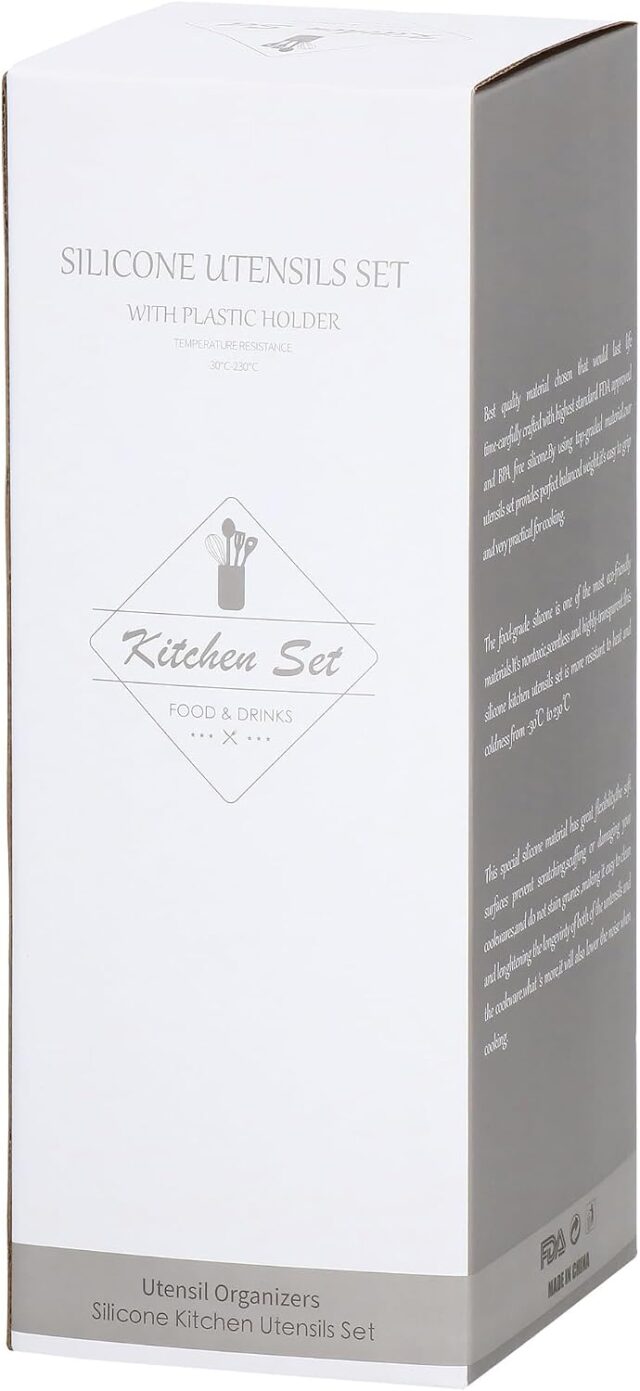 Set de 12 utensilios de cocina de silicona resistente al calor con mangos de madera de bambú, incluye recipiente para almacenamiento ordenado, color verde claro, protege sartenes y ollas de arañazos, foto 3 de 5