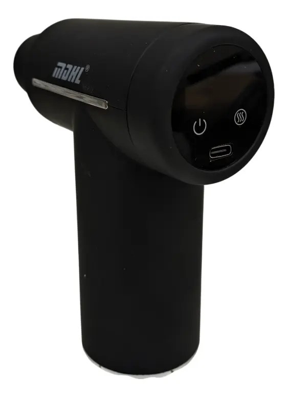 Pistola de masaje negra modelo 8127 con 6 cabezales intercambiables, velocidades ajustables, funcionamiento silencioso y batería recargable USB, para aliviar tensiones en espalda, piernas y cuello, foto 3 de 6