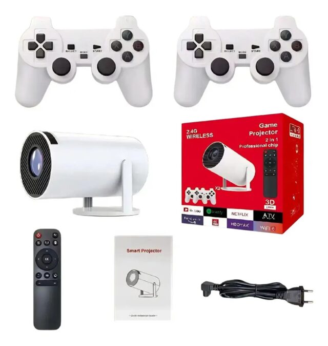 Proyector gamer con WiFi y Android 11 modelo MX30, resolución 1024 x 768 y 400 lúmenes, entradas HDMI, USB y tarjeta microSD, Bluetooth 5.4 y dos controles inalámbricos, para cine y videojuegos, foto 1 de 10