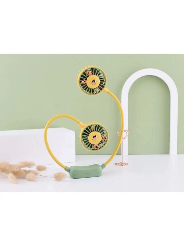 Ventilador personal con diseño de oso en verde y amarillo, aire fresco para días calurosos, ideal para colegio, casa u oficina, accesorio práctico y original para regalo de color vivo, foto 3 de 4