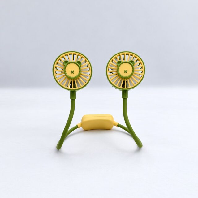 Ventilador personal con diseño de oso en verde y amarillo, aire fresco para días calurosos, ideal para colegio, casa u oficina, accesorio práctico y original para regalo de color vivo, foto 4 de 4