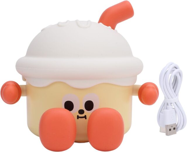 Lámpara de noche LED para niños recargable con brillo regulable en tres niveles por toque, pantalla de ABS y silicona, batería de 1200 mAh de hasta 3 horas y diseño kawaii decorativo para cuarto, foto 3 de 5