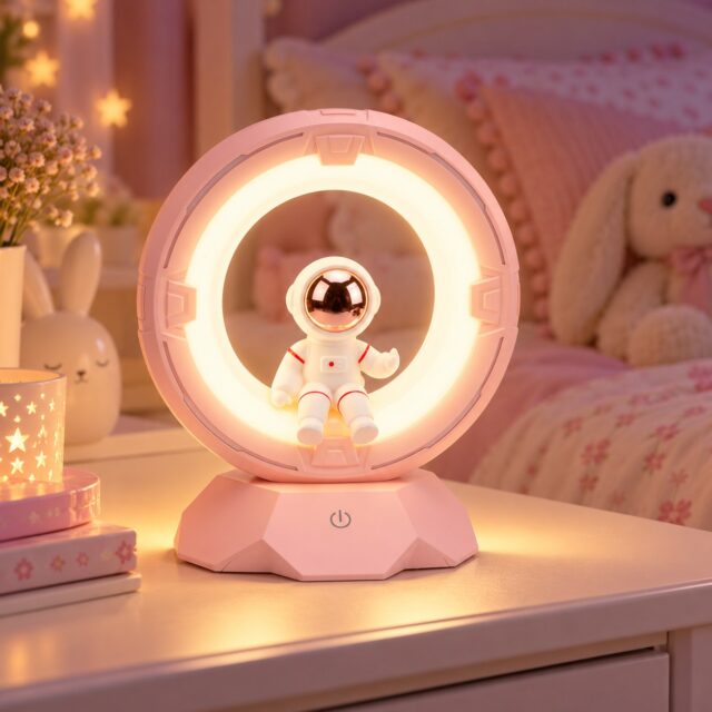 Lámpara infantil en forma de astronauta, recargable por USB, con sensor táctil, tres tonos de luz y brillo ajustable, de silicona y ABS, portátil para dormitorios de niños, viajes y acampadas, foto 1 de 4