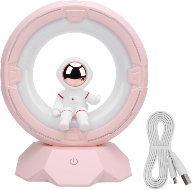 Lámpara infantil en forma de astronauta, recargable por USB, con sensor táctil, tres tonos de luz y brillo ajustable, de silicona y ABS, portátil para dormitorios de niños, viajes y acampadas, foto 3 de 4