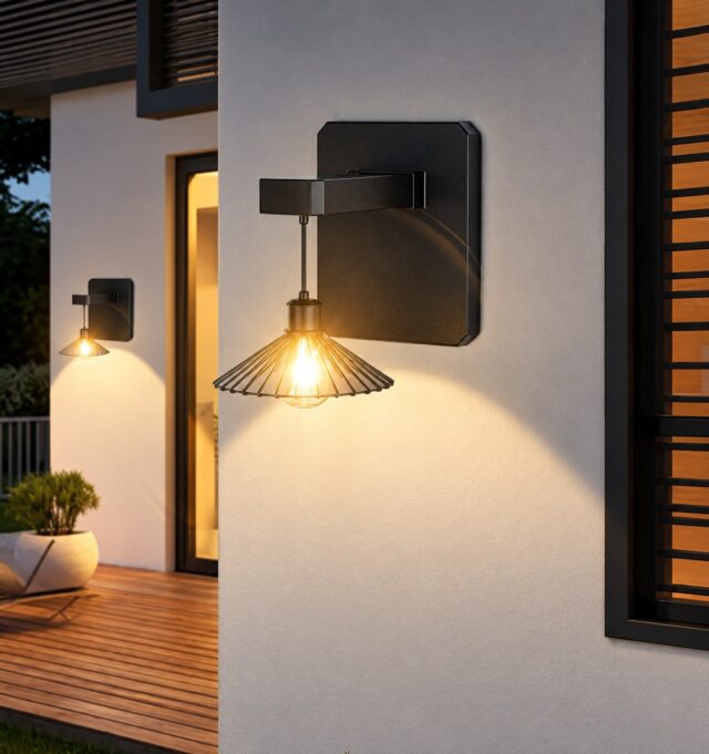 Lámpara solar LED de pared negra para exteriores, con panel solar, encendido automático al anochecer, carcasa ABS impermeable, batería de 1500 mAh con hasta 8 horas de luz y control de botones, foto 1 de 5