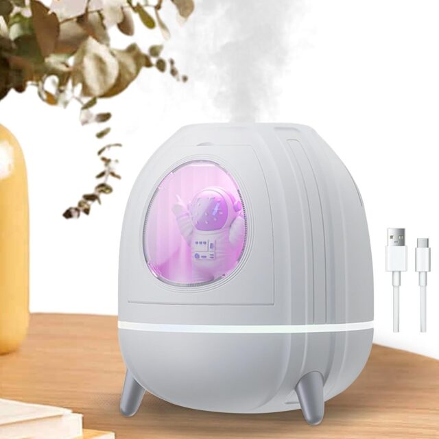 Difusor decorativo con diseño inspirado en una nave espacial, color morado llamativo, pieza con personalidad para dormitorios juveniles y escritorios, regalo original para fanáticos del espacio, foto 1 de 5