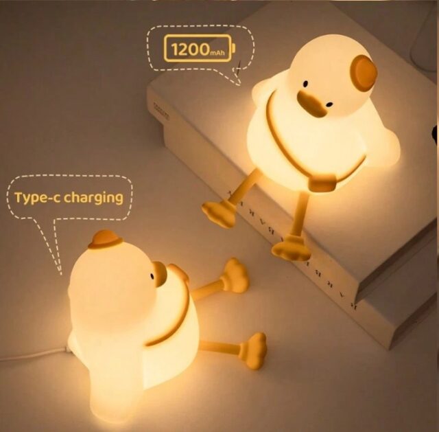 Lámpara de noche táctil con forma de pato de silicona, recargable por USB, con temporizador, para cuartos infantiles y juveniles, repisas, sofás o cómodas, ideal como regalo de cumpleaños, foto 2 de 4