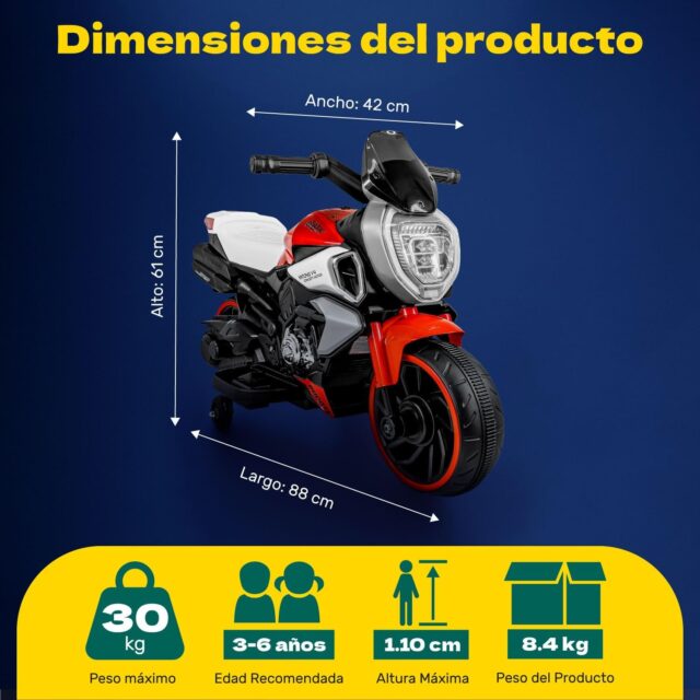 Motocicleta infantil eléctrico con velocidad máxima de 5 km/h y luces, edad mínima recomendada de 3 años, incluye baterías y cargador, juguete motorizado para que los niños se diviertan conduciendo, foto 4 de 6