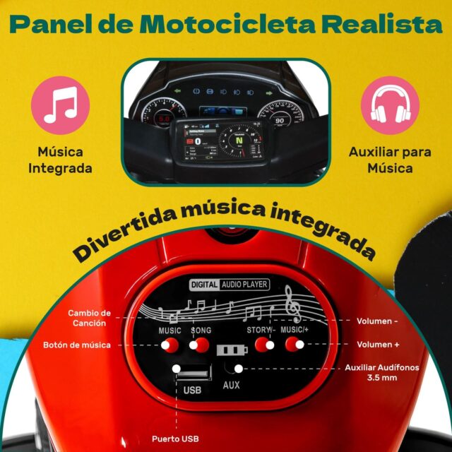 Motocicleta infantil eléctrico con velocidad máxima de 5 km/h y luces, edad mínima recomendada de 3 años, incluye baterías y cargador, juguete motorizado para que los niños se diviertan conduciendo, foto 5 de 6