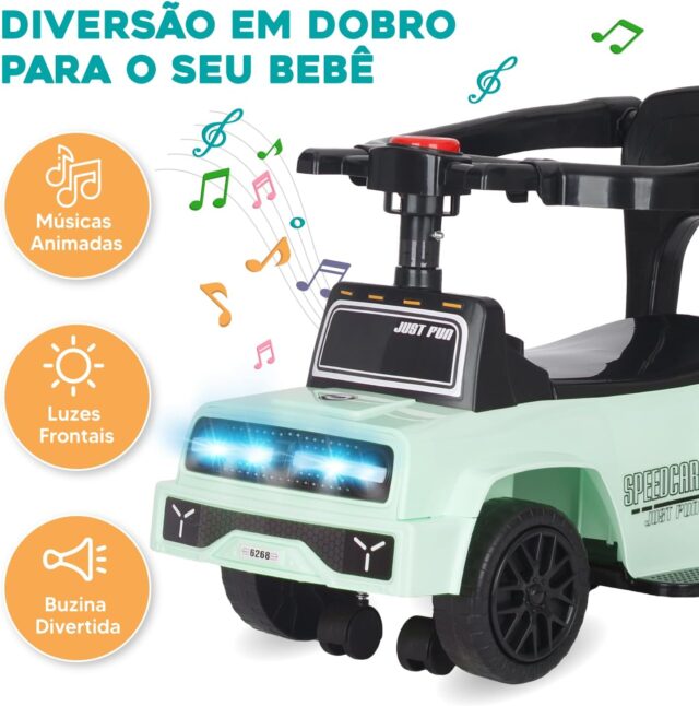 Buggy infantil verde claro con manillar para empujar, ruedas giratorias de 360 grados, dirección limitada, luces y música, caja de almacenamiento y barra de seguridad para niños de 0 a 2 años, foto 8 de 8