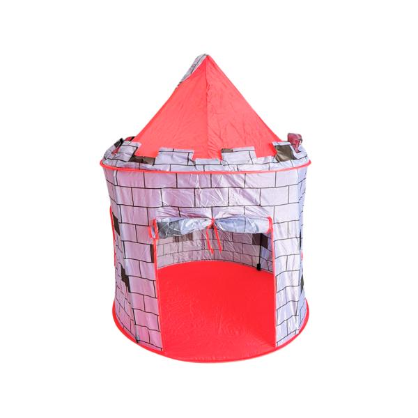 Tienda de juego infantil tipo castillo para interior y exterior, para 2 o 3 niños, con dos ventanas laterales, puerta frontal enrollable, instalación con varillas y funda de transporte con cremallera, foto 2 de 7