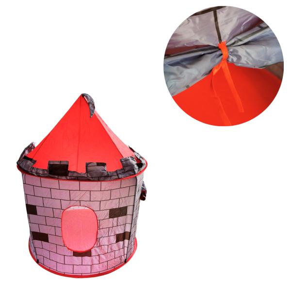 Tienda de juego infantil tipo castillo para interior y exterior, para 2 o 3 niños, con dos ventanas laterales, puerta frontal enrollable, instalación con varillas y funda de transporte con cremallera, foto 3 de 7