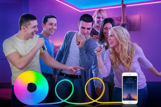 Tira de luz LED neón inteligente RGBIC de 10 m con Bluetooth, control por app y mando IR, modos de música, DIY y temporizador, para decorar gaming, cuartos y salas de forma personalizada, foto 2 de 4