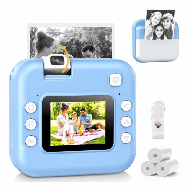 Cámara digital infantil con impresora instantánea celeste, grabación de video en resolución HD y compatibilidad con tarjetas TF de 8 GB a 128 GB, para que los niños tomen y lleven sus fotos impresas, foto 1 de 6