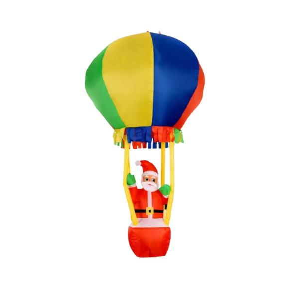Inflable navideño de Santa Claus saludando desde la canasta de un globo aerostático multicolor, decoración festiva para patio, jardín o fachada en temporada de Navidad, ideal para exteriores, foto 2 de 6