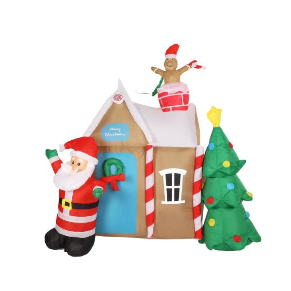 Inflable navideño de Papá Noel junto a una casa de galleta de jengibre con bastones de caramelo, árbol de Navidad y muñeco de galleta en la chimenea, decoración exterior para jardín y patio en fiestas, foto 6 de 6